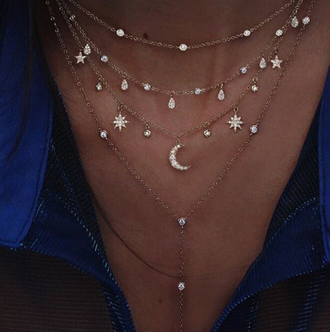 Mond Stern Mondstein Halskette Mit Diamant
