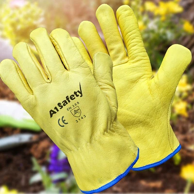 Yellow Leather Gardening Gloves Thorn Proof Mens Womens Protective Driver Work