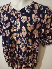 WOMAN WITHIN Blue Floral Women's 1X 22W 24W Classic Cotton Cardigan Sweater Top