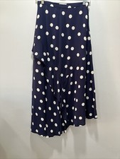 Anthropologie Maeve MP Ruffled Maxi Skirt Navy Blue And White polkadot