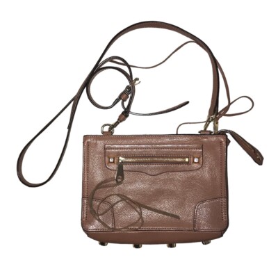 Rebecca Minkoff Avery Crossbody Leather Bag Gold Studs Purse Tan