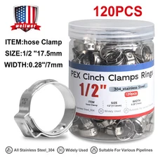 120Pcs 1/2" PEX Stainless Steel Clamp Cinch Rings Crimp Pinch Fitting
