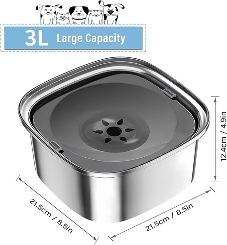 3L Dog Water Bowl 101oz Stainless Steel Dog Bowl No Spill Large Capacity Dog Foo - Picture 2 of 7