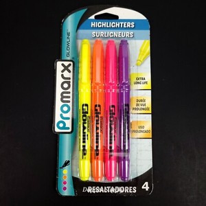 Promarx Pocket Highlighters Chisel Tip 4 Count Pack Yellow Orange Pink Purple