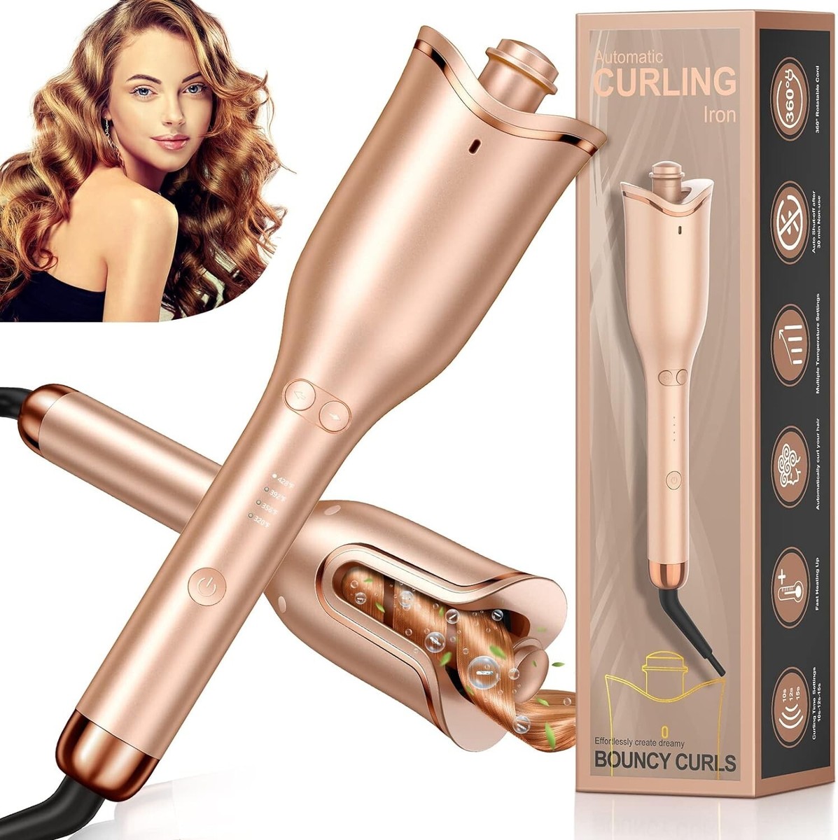 Automatic Hair Curler, Professional Anti-Tangle Automatic Curling