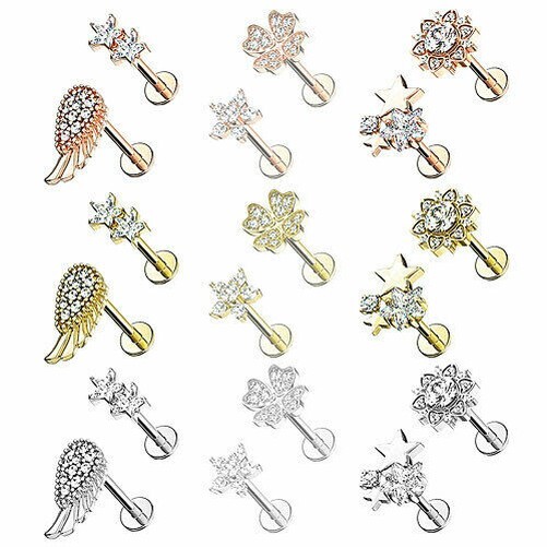 Universal Tragus Helix Oreja Cartílago Joya Piercing Cristal Enchufe 6er Set