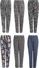 BNWT Ladies Trousers Stretch Fit Print Pattern Sizes 8-18 Elasticated Waist
