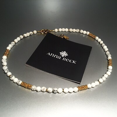 Neu mit Etikett Anna Beck 18k VERGOLDETE STERLINGSILBER PERLEN HOWLITE HALSKETTE 16''''+2''''L