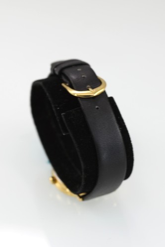 Montre femme sans marque acier inoxydable doré cuir noir pile WR quartz blanc - Photo 2 sur 6