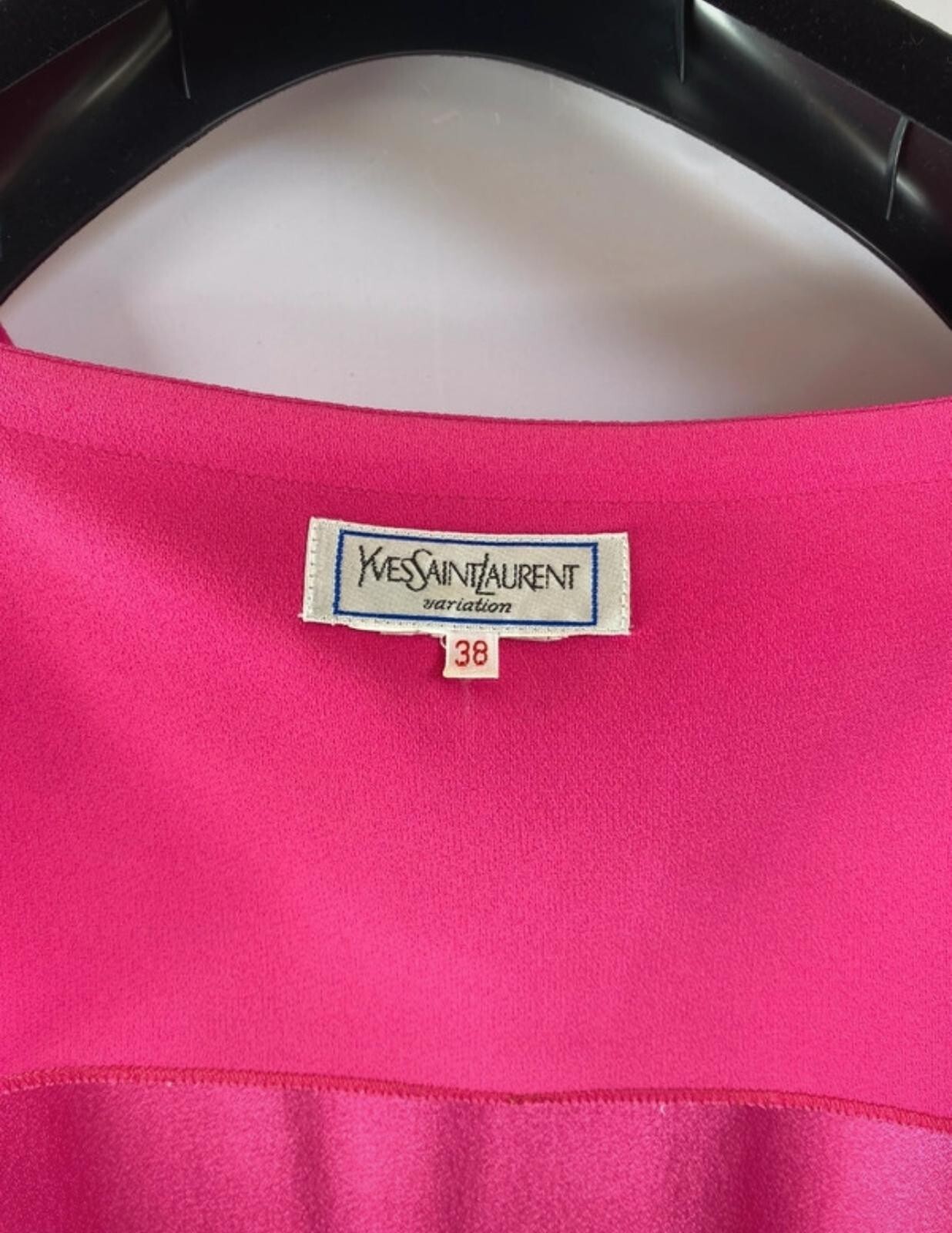 Yves Saint Laurent crepe back satin bright fuchsia square neckline sleevless top