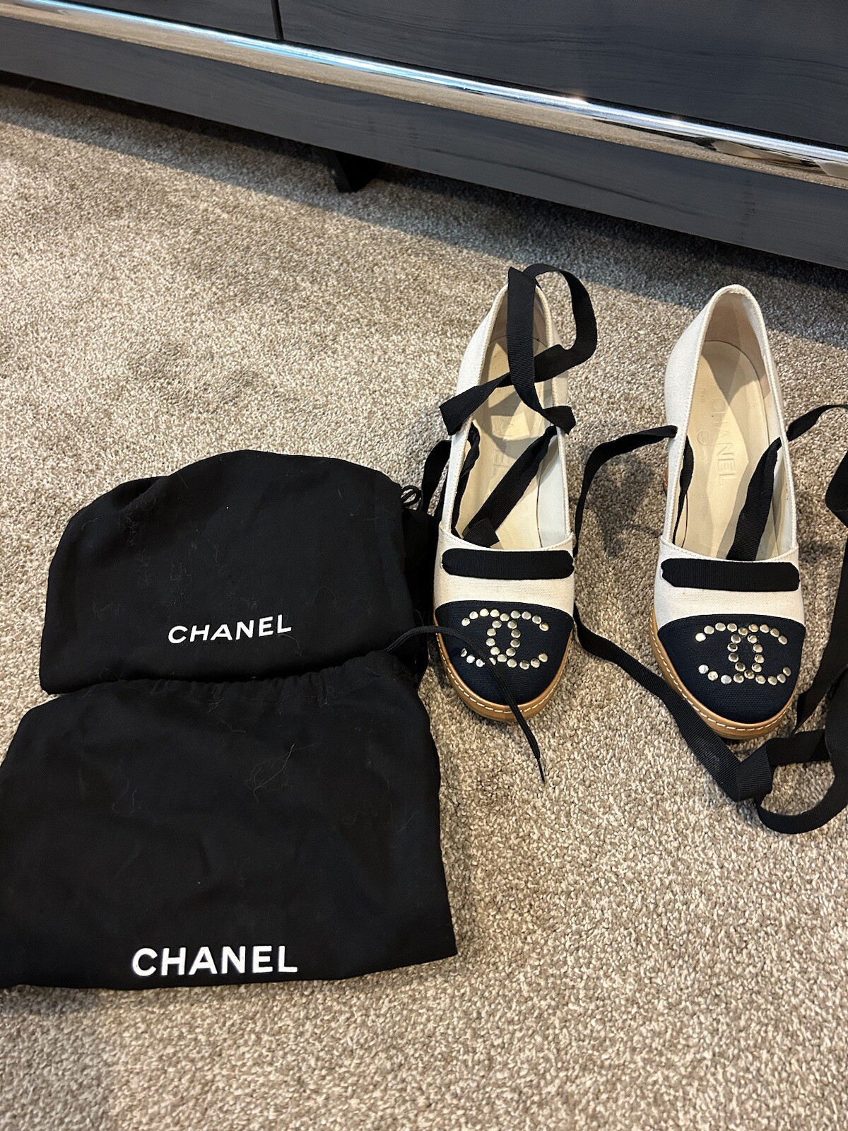 Chanel Canvas Logo Platform Shoes Size 8