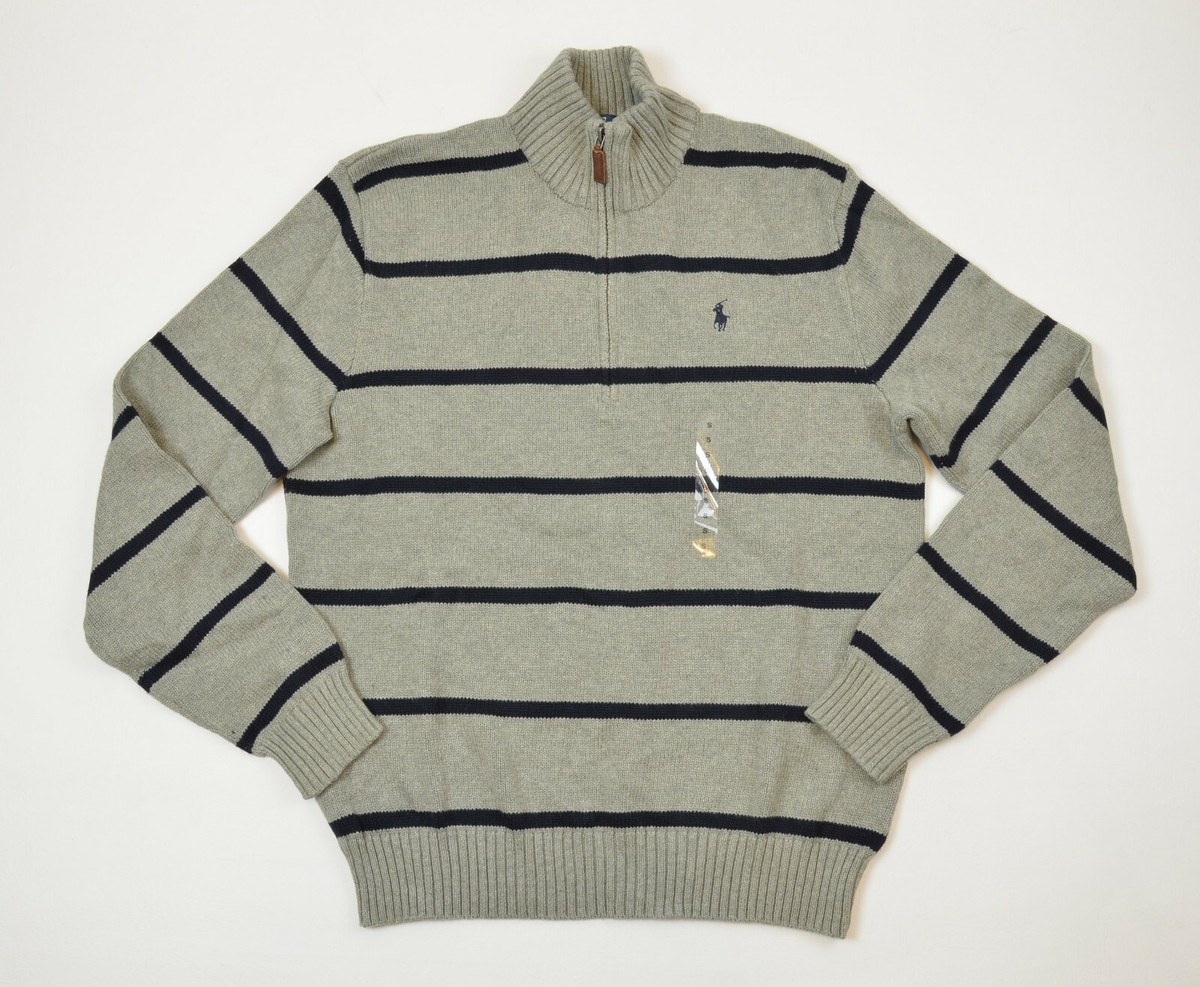 ［POLO RALPH LAUREN］ Men Sweater Vintage Polo Ralph Lauren Men's 1/4 Zip Striped Knit Sweater