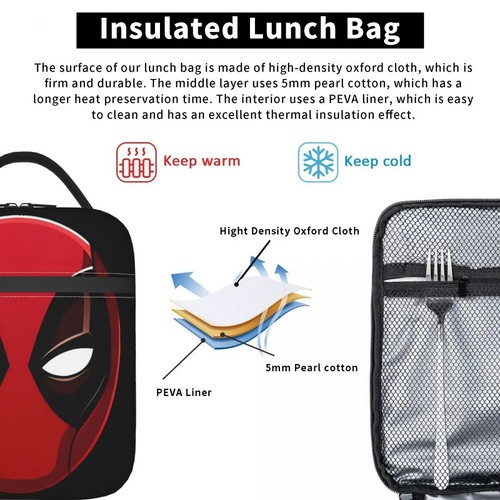 Deadpool Superheld Thermo Isolierte Brotzeittasche für Schule Tragbare Tasche Brotdose - Bild 5 von 15
