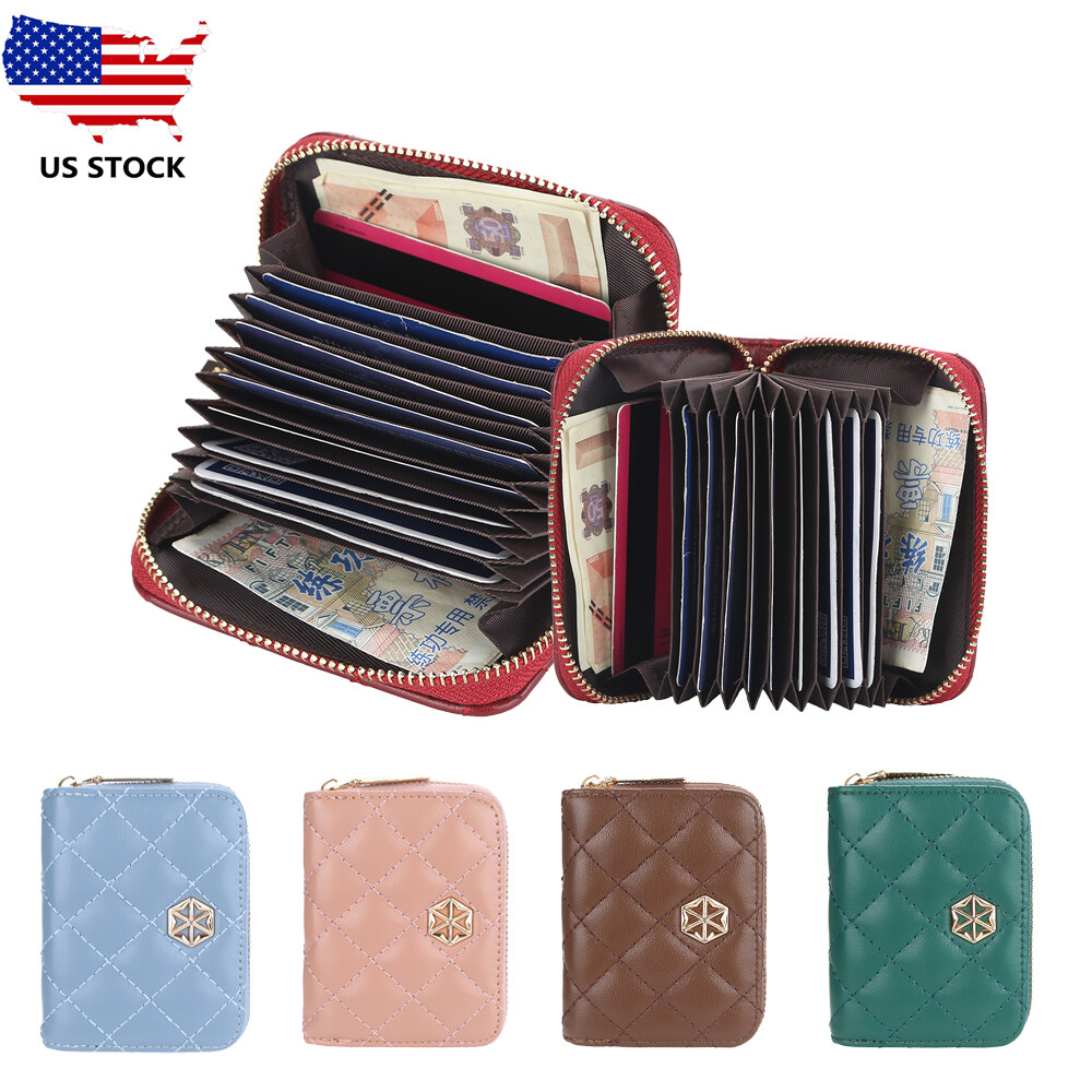 Women's Leather Zip Card Bag Multi-card Slot Small Wallet ID Card
