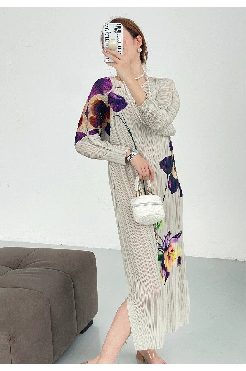 OFF WHITE Gonna lunga 2024SS Fashion Off Bianco Pieghevole Nuovo Abito Stampa Olio Elegante