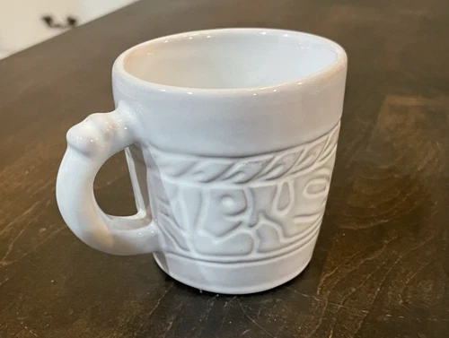 FRANKOMA 3" Mug Mayan Aztec Pattern 7C VG Condition White Sand Glazed Bottom 145