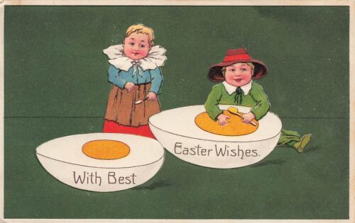 LP63 Easter Holiday Children Eggs Vintage Embossed PFB Publisher Postcard - Afbeelding 1 van 2