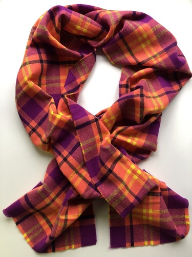 100% Pure Cashmere Woven Coral Yellow Purple Check Extra Wide Scarf / Half Stole - Picture 2 of 5