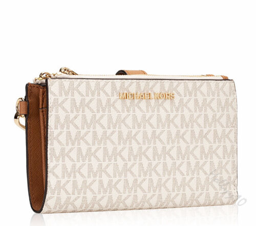 Porte-monnaie Michael Kors Jet Set Travel Double Zip Vanille Neuf - Photo 3 sur 12