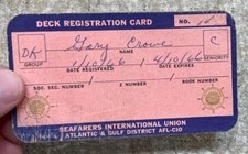 1966 Seafarers International Union Deck Registration Card Atlantic & Gulf