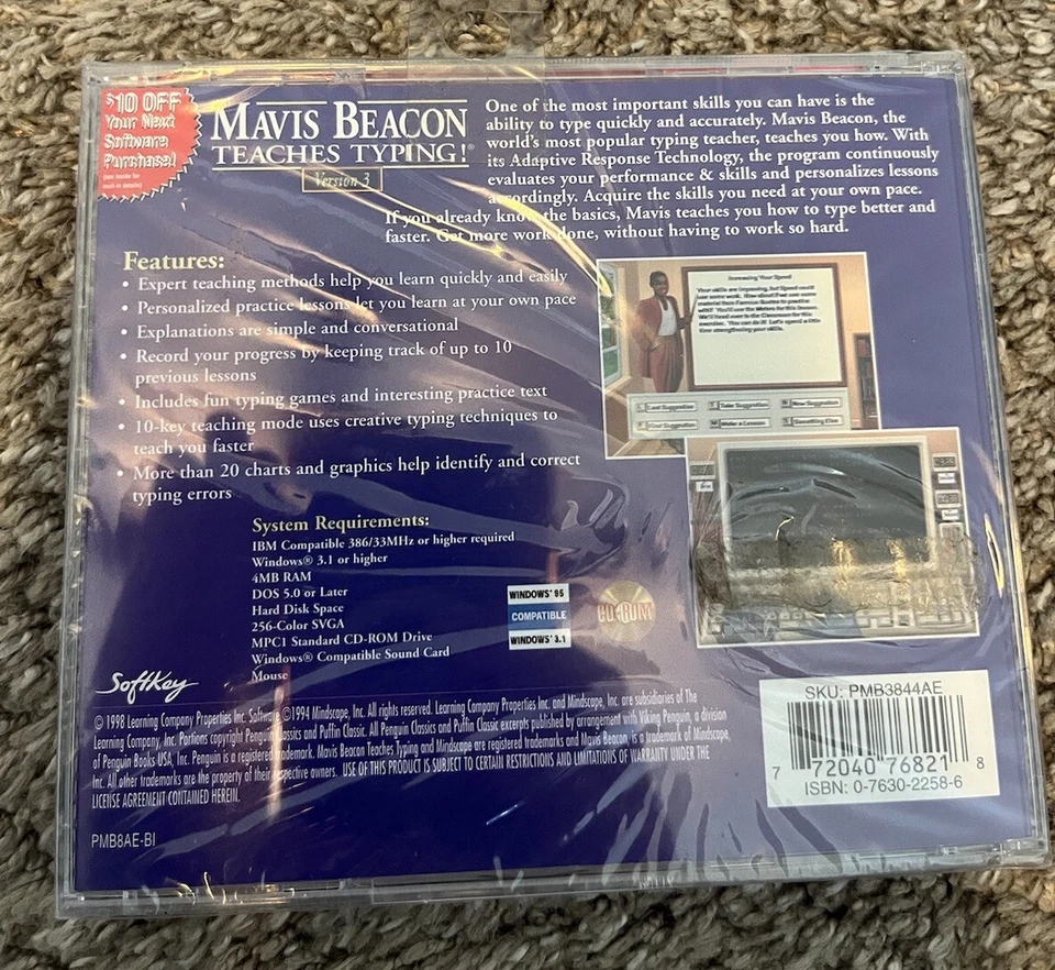 Mavis Beacon Teaches Typing PC Software Version 3 New Sealed NOS VTG - Image 2 of 2