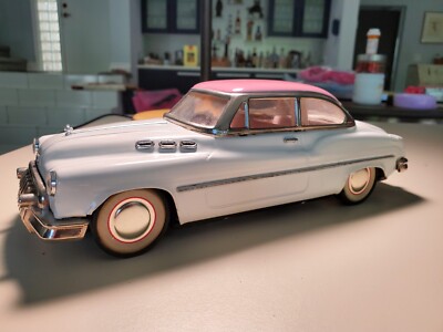 1953 Buick Coupe two tone white and pink, 11  Tin Friction Powered Car, No Box