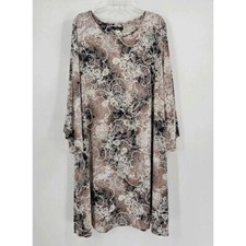 Cocomo Tunic Style Tan Blue Floral Print Split Bell Sleeve Stretch Dress Sz 2X
