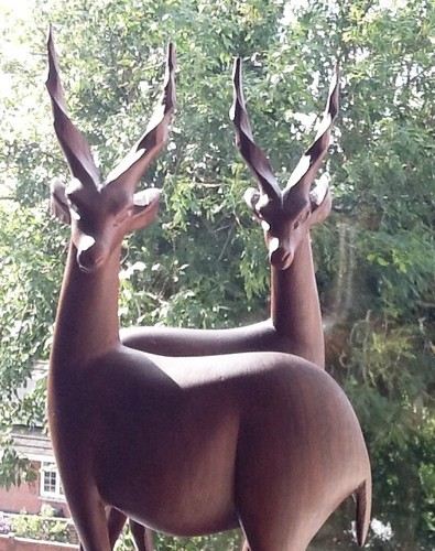 Pair Hand made Vintage Carved Wood African Antelope