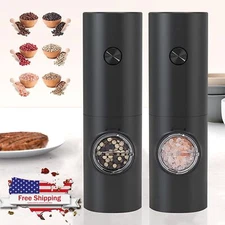 2xAdjustable Gravity Electric Salt and Pepper Grinder Set LED Salt Pepper Shaker