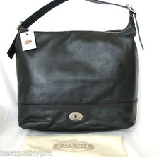 NEW FOSSIL MARLOW BLACK LEATHER HOBO,PURSE,SHOULDER+HAND+DUST BAG