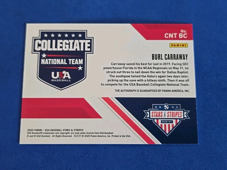 2020 Burl Carraway /25 Auto Panini USA Stars & Stripes #CNT BC Signatures  - Image 2 of 2