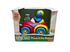 Press N Go Cookie Monster Hor Rod Race Car Toy Sesame Street Fisher Price Vtg