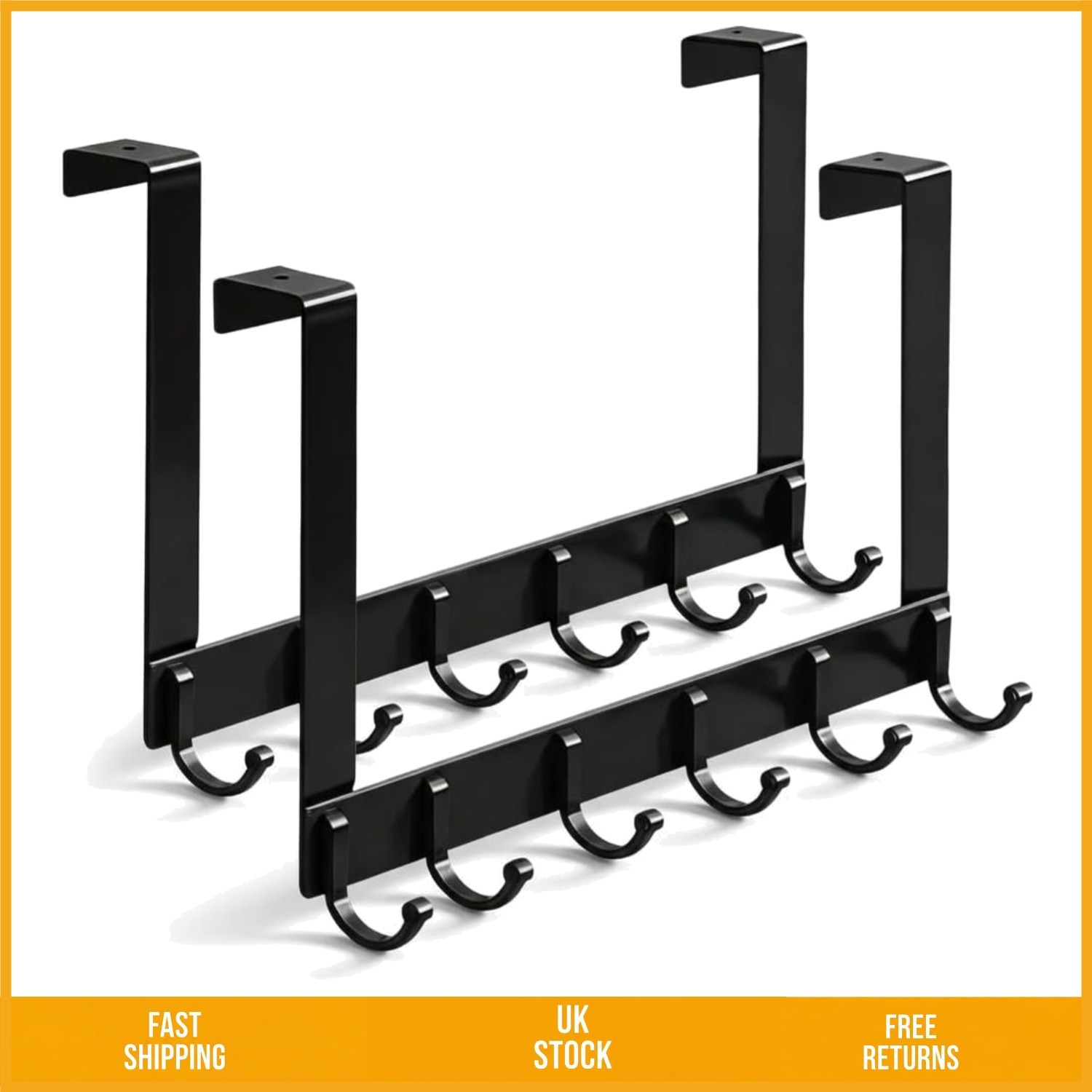 Sturdy Over Door Hooks Heavy Duty Metal Clothes Hanger Black 2 Pack