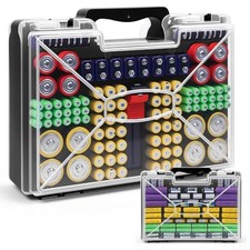 Battery Organizer Storage Case with Tester, Stores 185 Batteries, Double Black