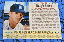 1963 Post Ralph Terry #20 New York Yankees ; Low Grade, Miscut