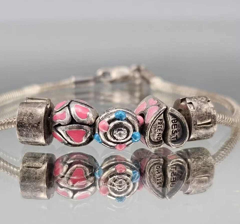 Auténtico Pandora Plata de Ley con 6 piezas 925 Dijes Pulsera De Colección  Foto 2 de 4