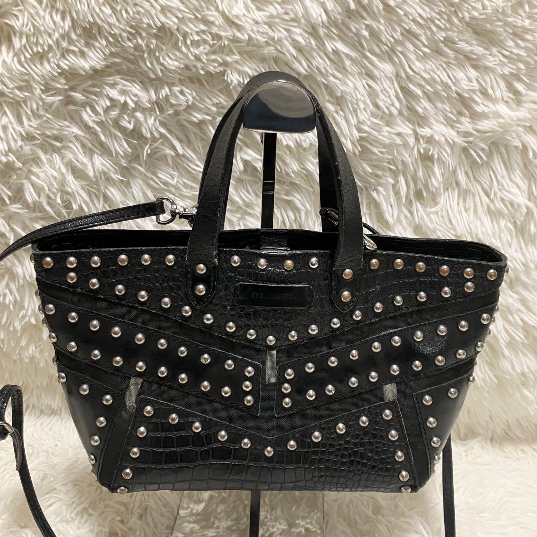 DIESEL tote Bag shoulder Grunge archive vintage y2k black studs rare hand