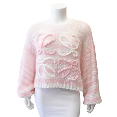 LOEWE | Pink & White Anagram Mohair Blend Oversized Sweater Size Small
