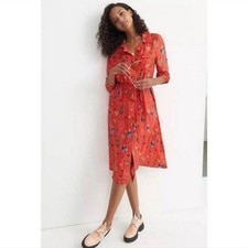 Farm Rio Conversational Hearts Midi Shirtdress Belted Long Sleeve