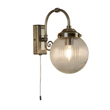 1 Light Antique Brass Finish Bathroom Wall Light with Clear Globe Shaped Shade