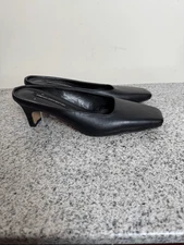 French Connection Aimee Black Heeled Mules | Block Heel Slip-On Dressy Shoe 6.5