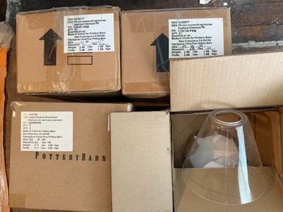 PAIR Of Pottery Barn NIB Classic Sconce Kit Bronze With Glass Pendant Hood sml.