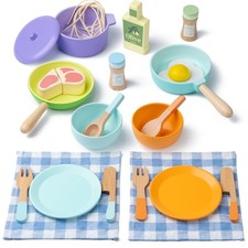 Wooden Kitchen Toys for Toddlers, Montessori Pretend Play Kitchen Accessories...