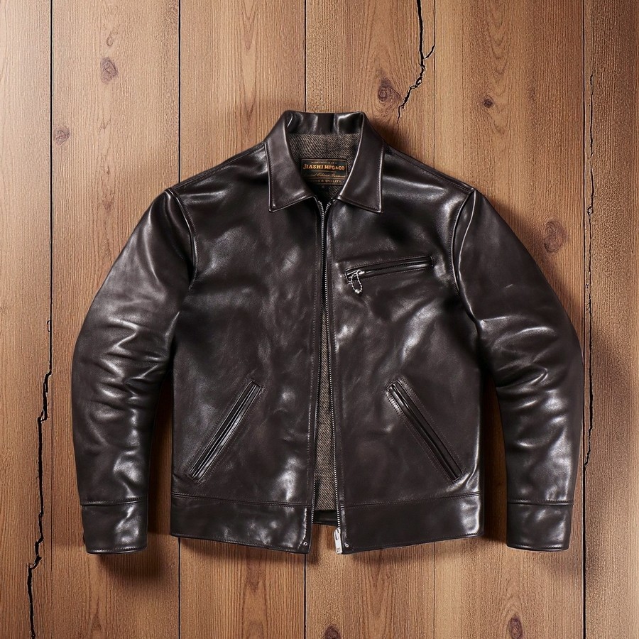 Mens Vintage Style Horsehide Leather Biker Jacket Veg-Tanned Retro