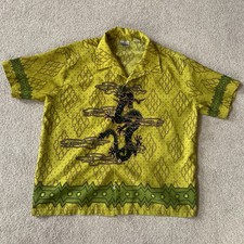 Vintage Dragons Shirt Mens Large Black 90S All Over Print Button Up USA MADE