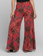 Anthropologie Boho Flowy Red Multicolor Geo Wide Leg Palazzo Pants High Rise 4