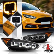 Black/Amber [QUAD HALO DRL+SEQUENTIAL SIGNAL] Full LED Headlight for 15-18 Focus