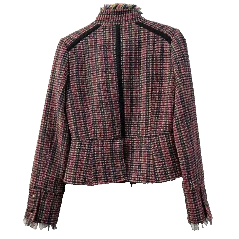 DEPT BV Womens Tweed Multicolor Boucle Blazer Jacket Military Style Navy Pink XS - Image 3 of 4