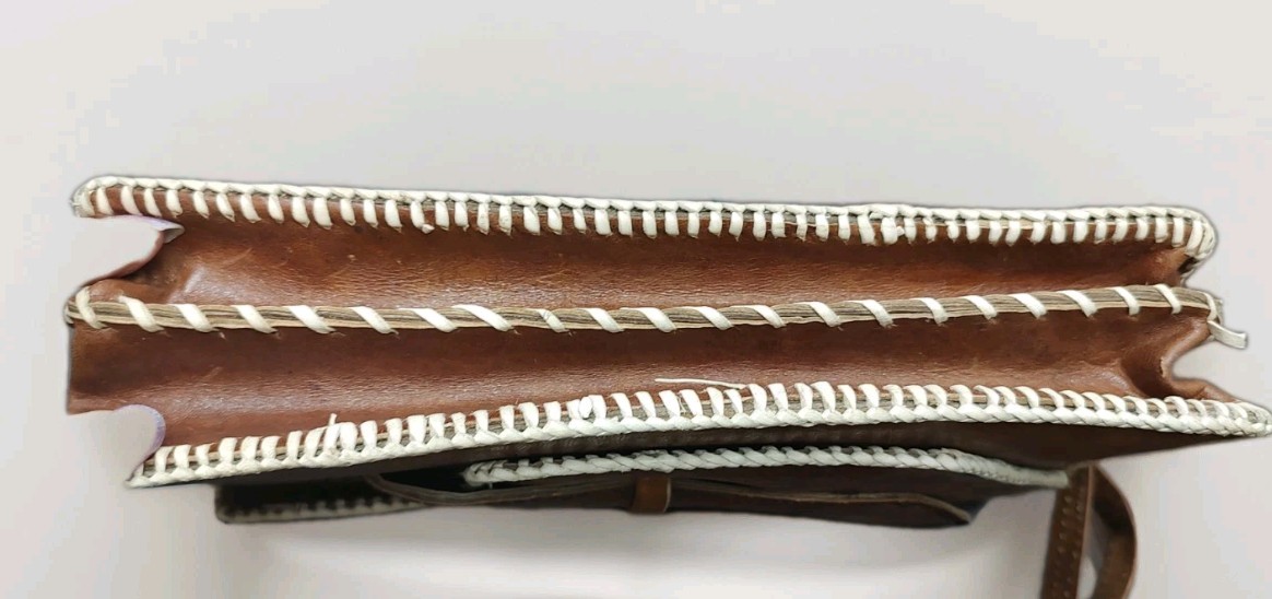 70's Handmade Leather Patchwork Clutch  African M… - image 12