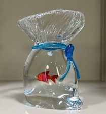 Vtg Murano Style Glass GoldFish in a Bag Pape...